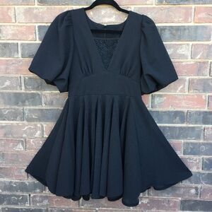 Black bell sleeve midi party dress “little black dress” witchy boho party